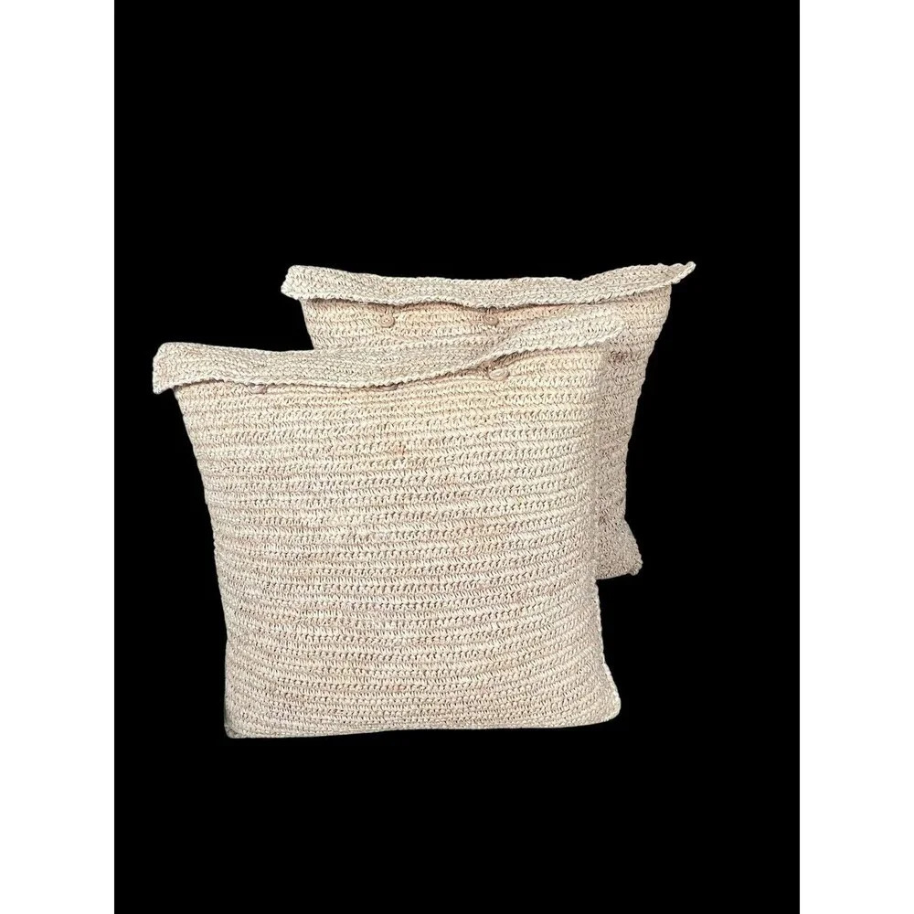 Vintage RALPH LAUREN Textured Raffia 18" Square Pillow Coastal Beach LOT OF 2